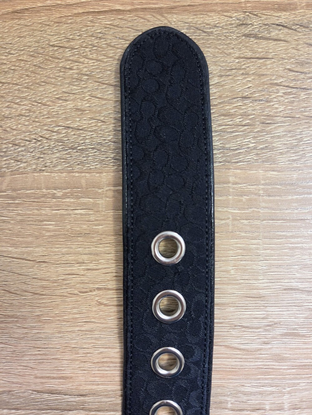 Coach Black Signature Soho Jacquard Canvas Grommet Belt Silver Buckle - Medium - Picture 7 of 9